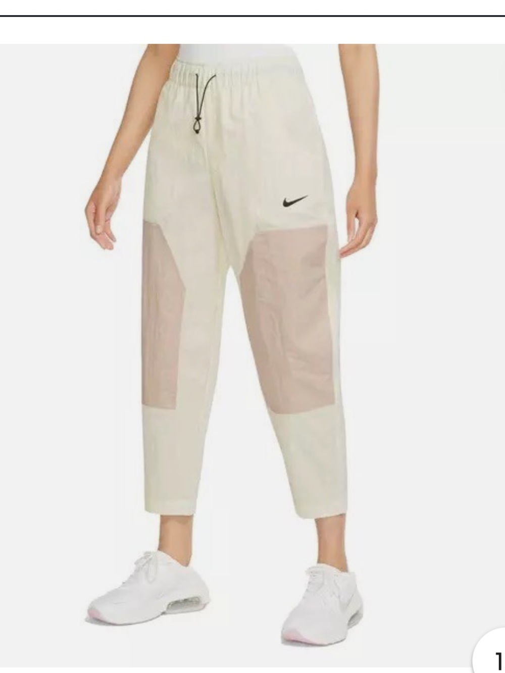 NWT Nike Women's Cream Nylon High Waisted Cropped Jogger Pants. Size Large
